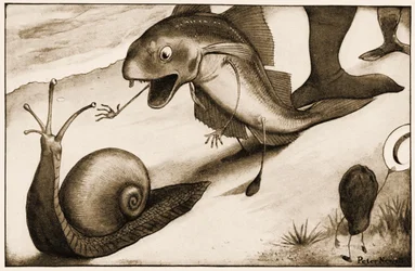 "¿Caminarás un poco más rápido?", dijo un Rape a un Caracol, ilustración para Las Aventuras de Alicia en el País de las Maravillas de Lewis Carroll